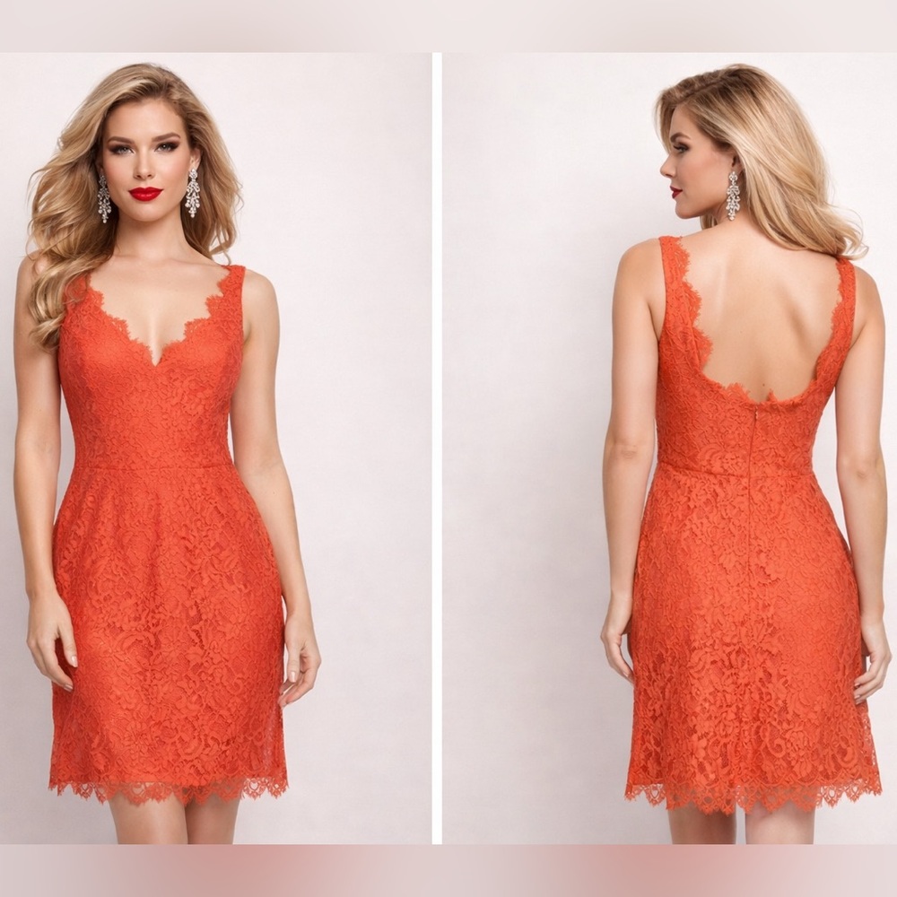 Monique Lhuillier Orange Lace Dress Sz. 2‎